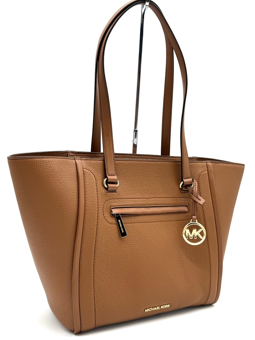 MICHAEL KORS Carine Front Zip Leather Large Tote Luggage NWT